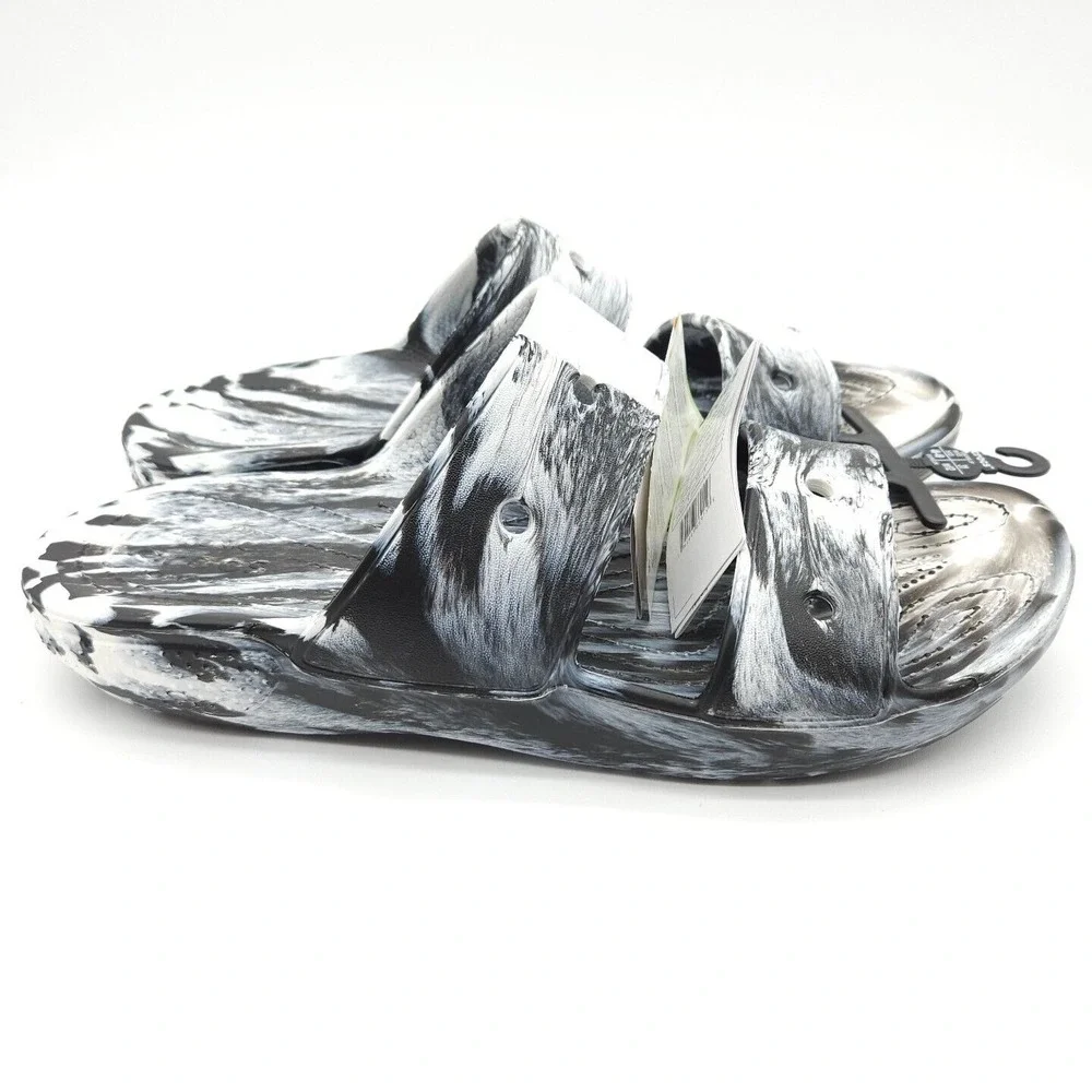 Crocs Classic Mens Size 13 Marbled White Black Slides Slip On Sandals New 207701